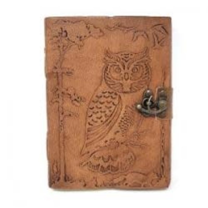 Owl in Jungle Leather Journal 5x7" with Latch Closure