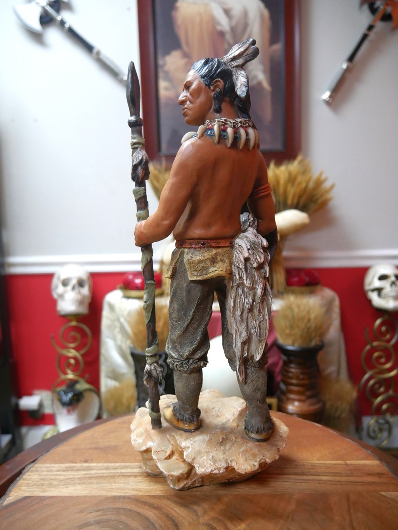 Indian Native American Warrior with Spear Statue 15"