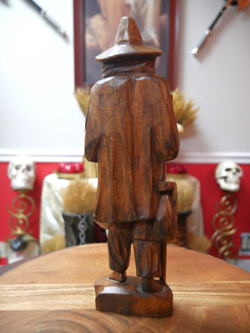 Vintage Wood Carving of Traveling Musician 12"