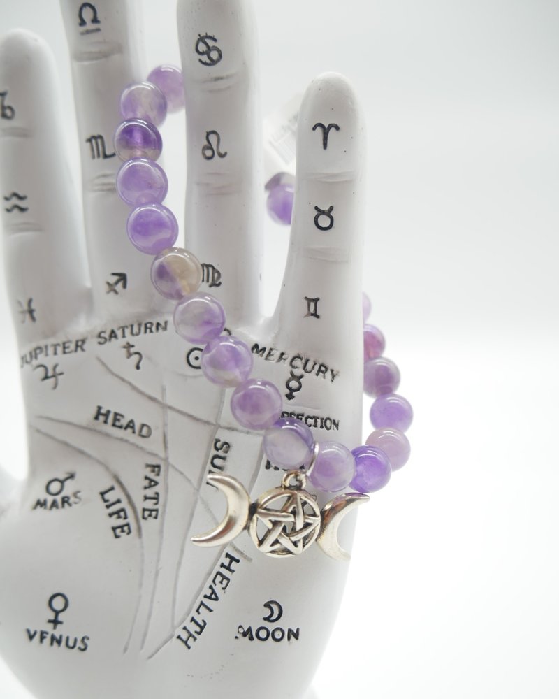 Amethyst with Triple Moon Pentacle 8mm bracelet