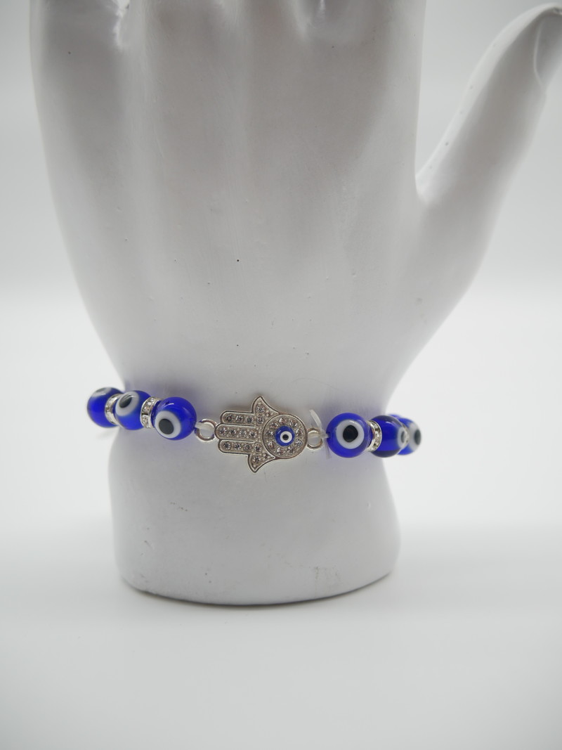 Evil Eye Protection with Hamsa Hand 8mm Bracelet