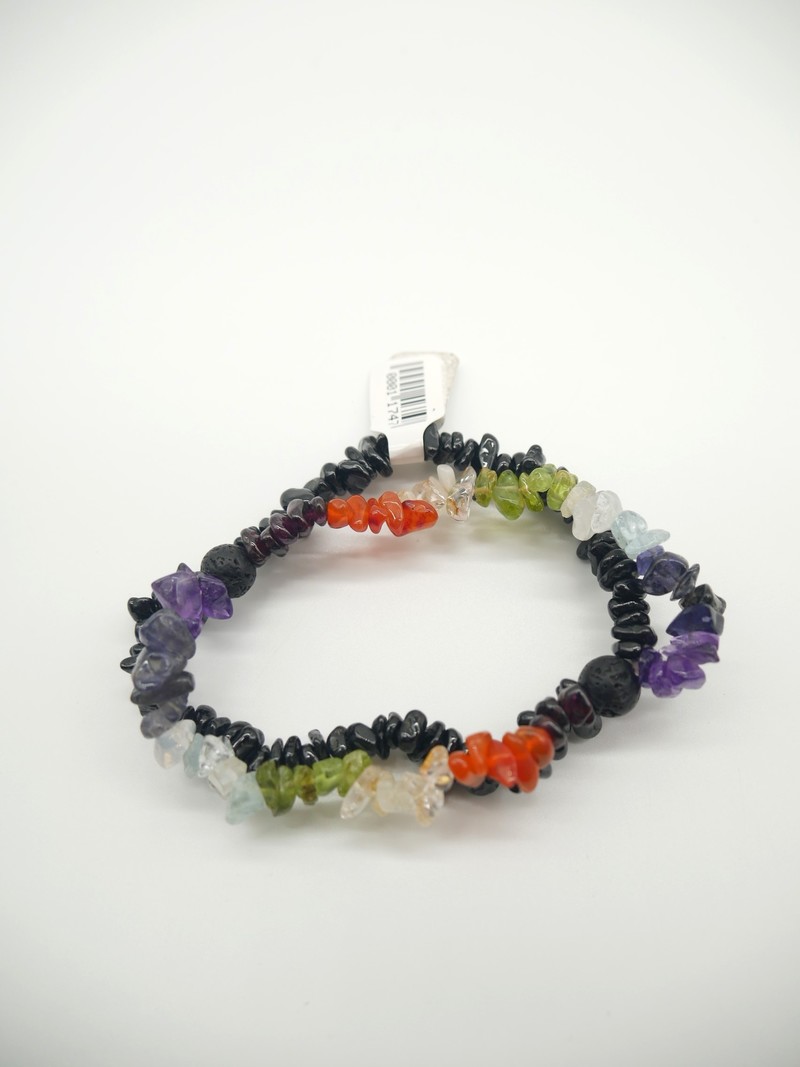 Double Row 7 Chakras Bracelet with Black Tourmaline and Lava