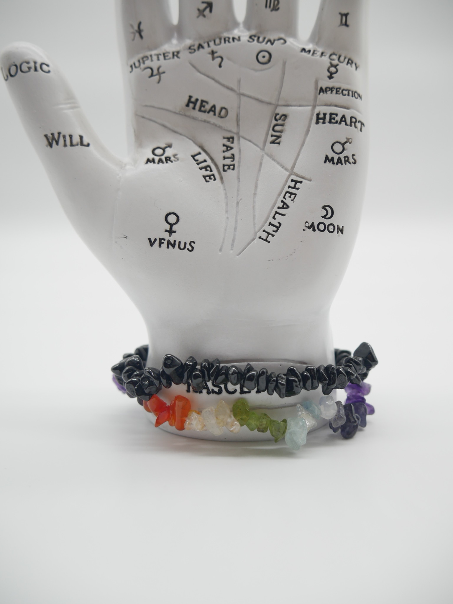 Double Row 7 Chakras Bracelet with Black Tourmaline and Lava