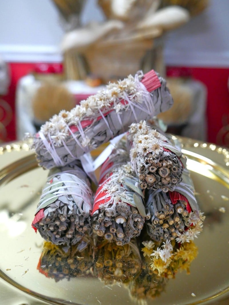 White Sage Mixed with Dollar Eucalyptus, Mullein & Red Leaf Smudge Stick 5pcs