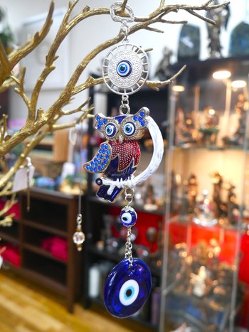 Perched Owl Evil Eye Protection Hanging Charm