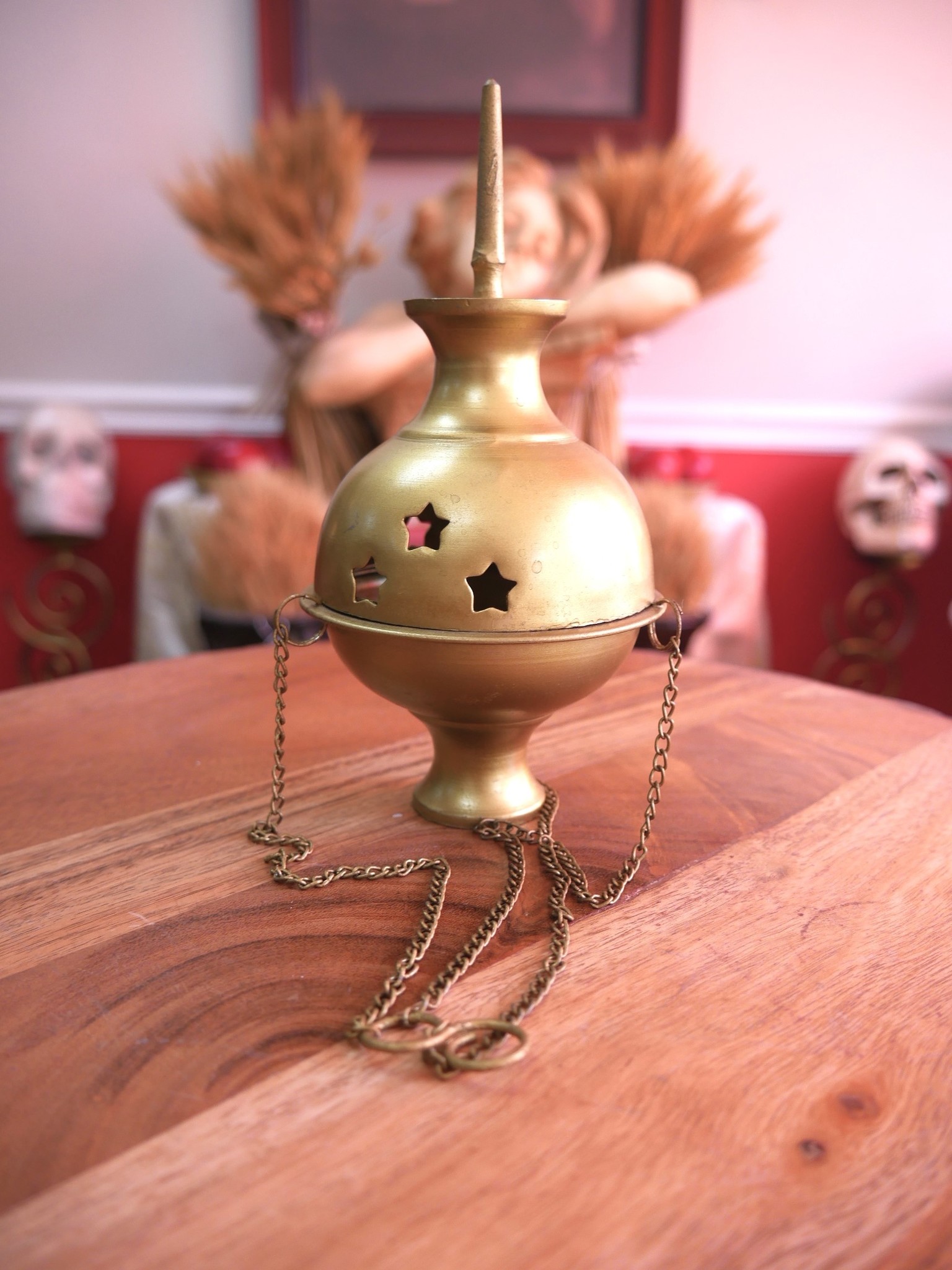 Metal GOLD FINISH Hanging Censer Burner 6"H