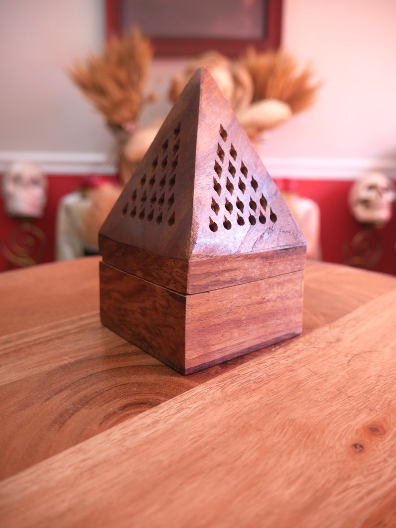 Wooden Temple Cone/Charcoal Burner 5"H