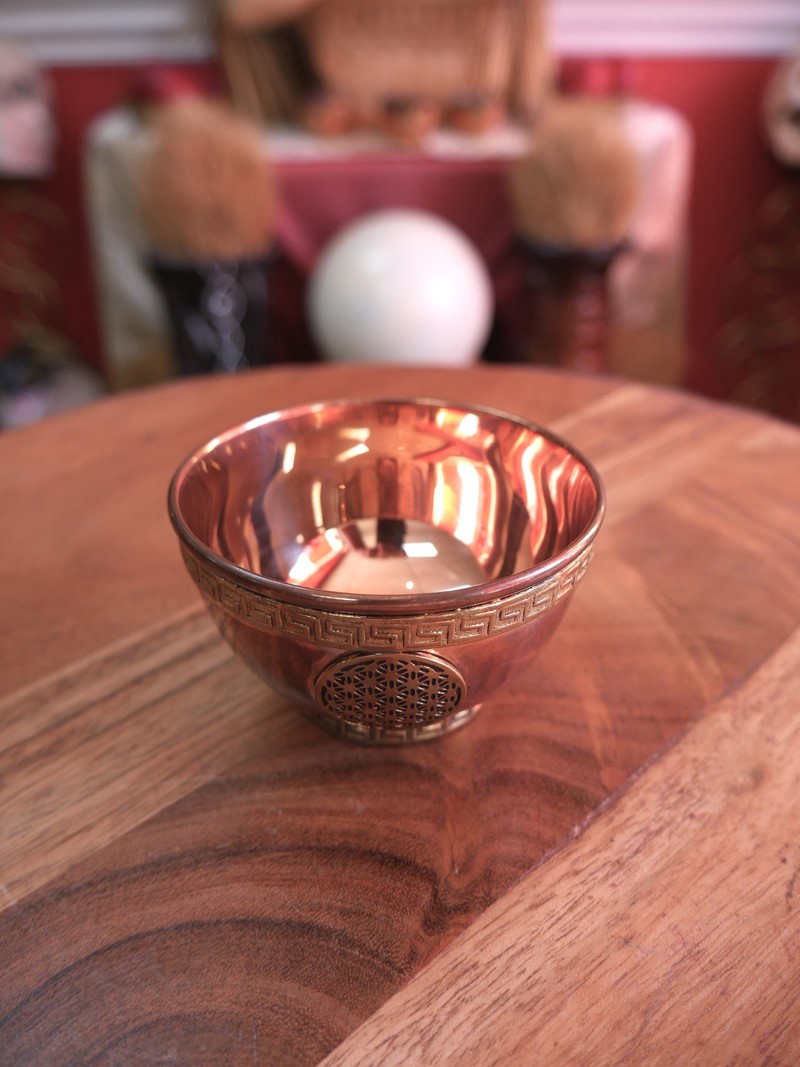 Flower of Life Symbol Copper Offering Bowl 3"D