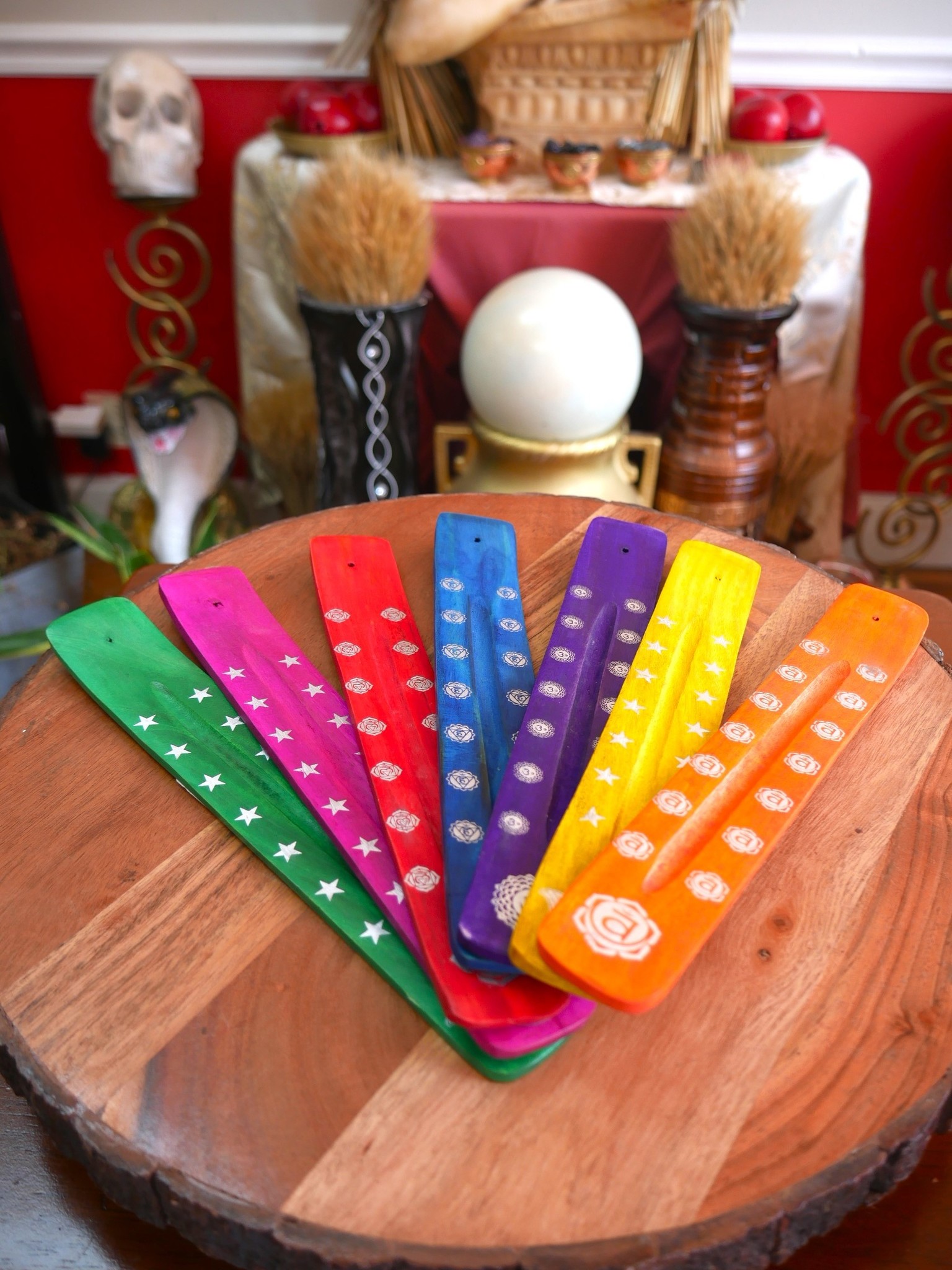 Hamsa Hand Colorful Painted Wood Ash Catcher 10"