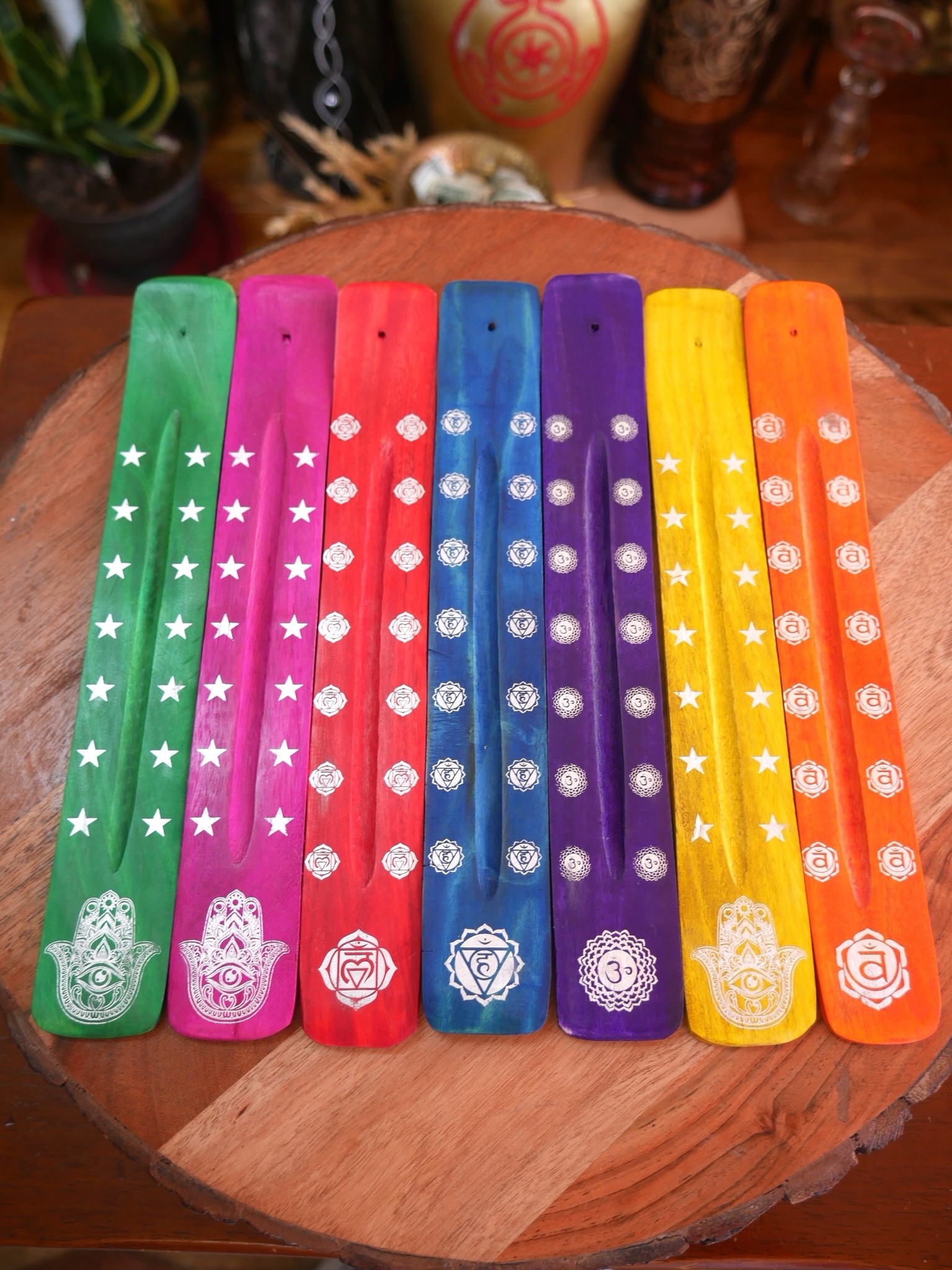 Hamsa Hand Colorful Painted Wood Ash Catcher 10"