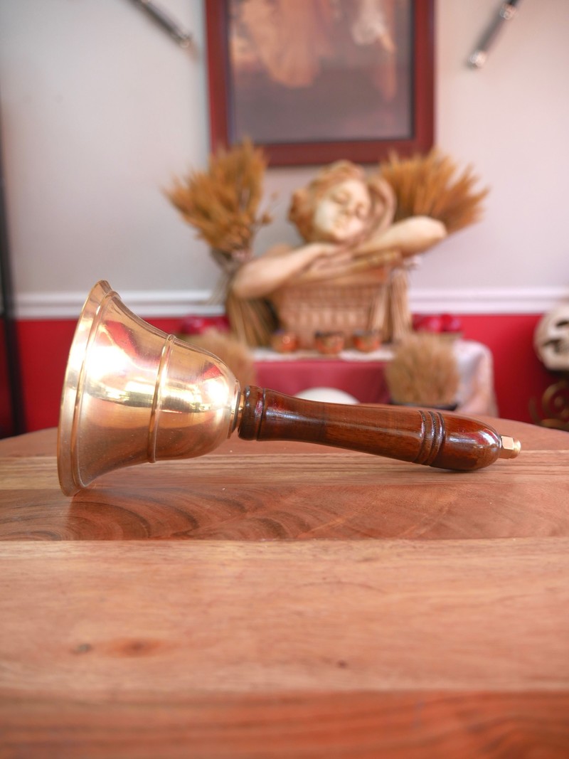 Brass Bell with Wooden Handle 8''