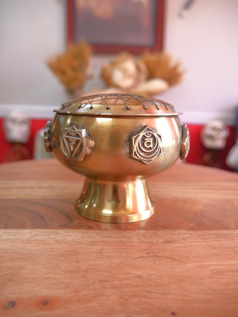 Seven Chakra Solid Brass Screen Charcoal Burner