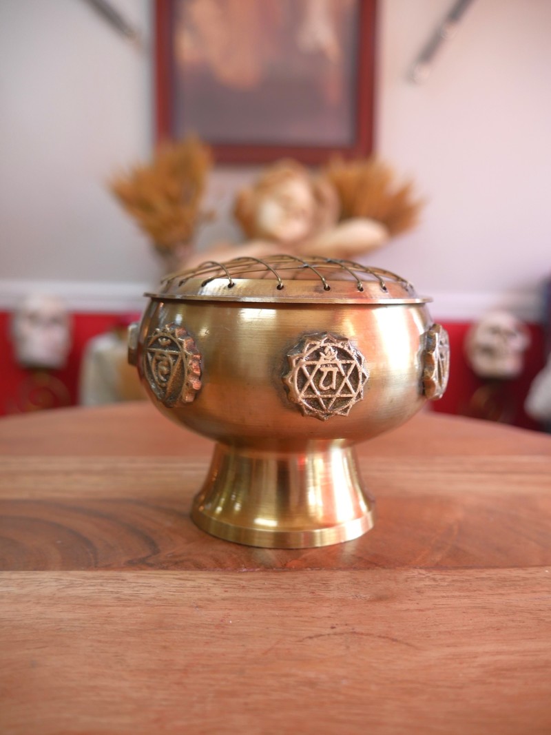 Seven Chakra Solid Brass Screen Charcoal Burner