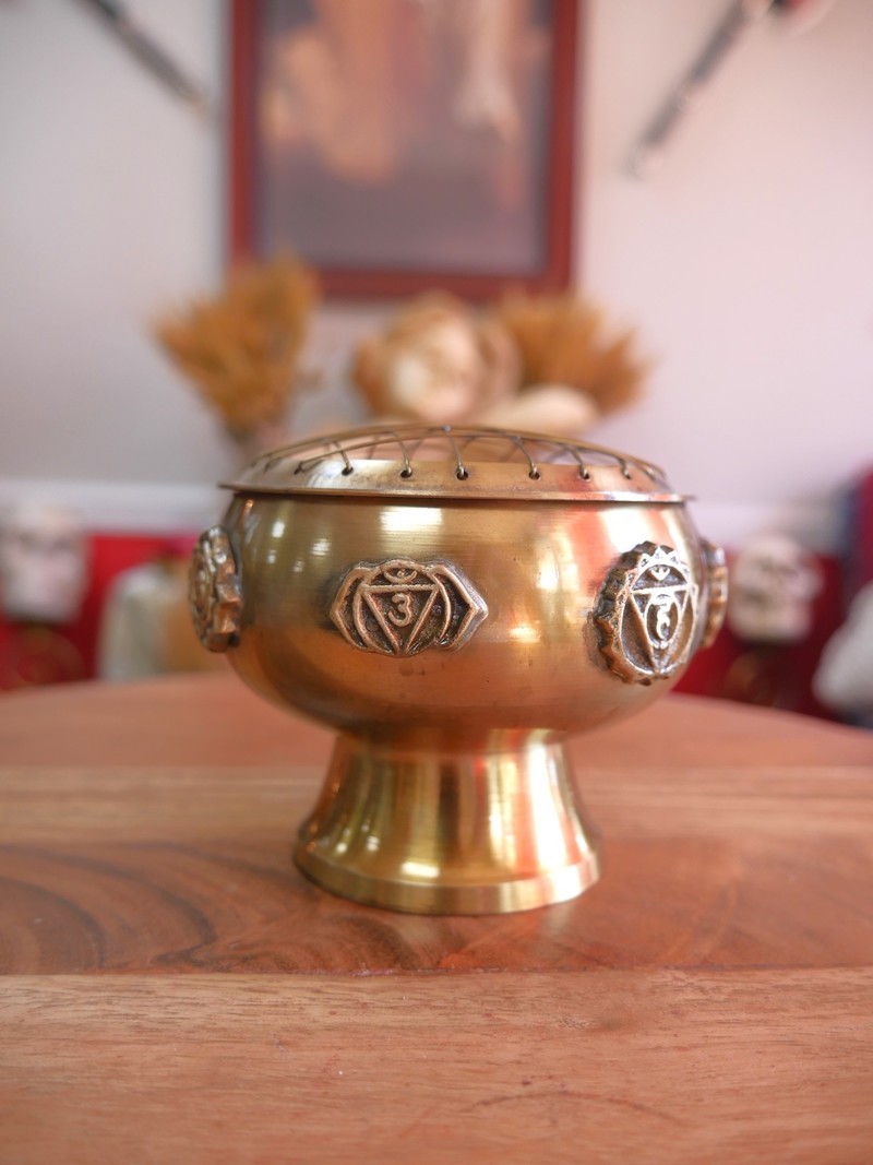 Seven Chakra Solid Brass Screen Charcoal Burner