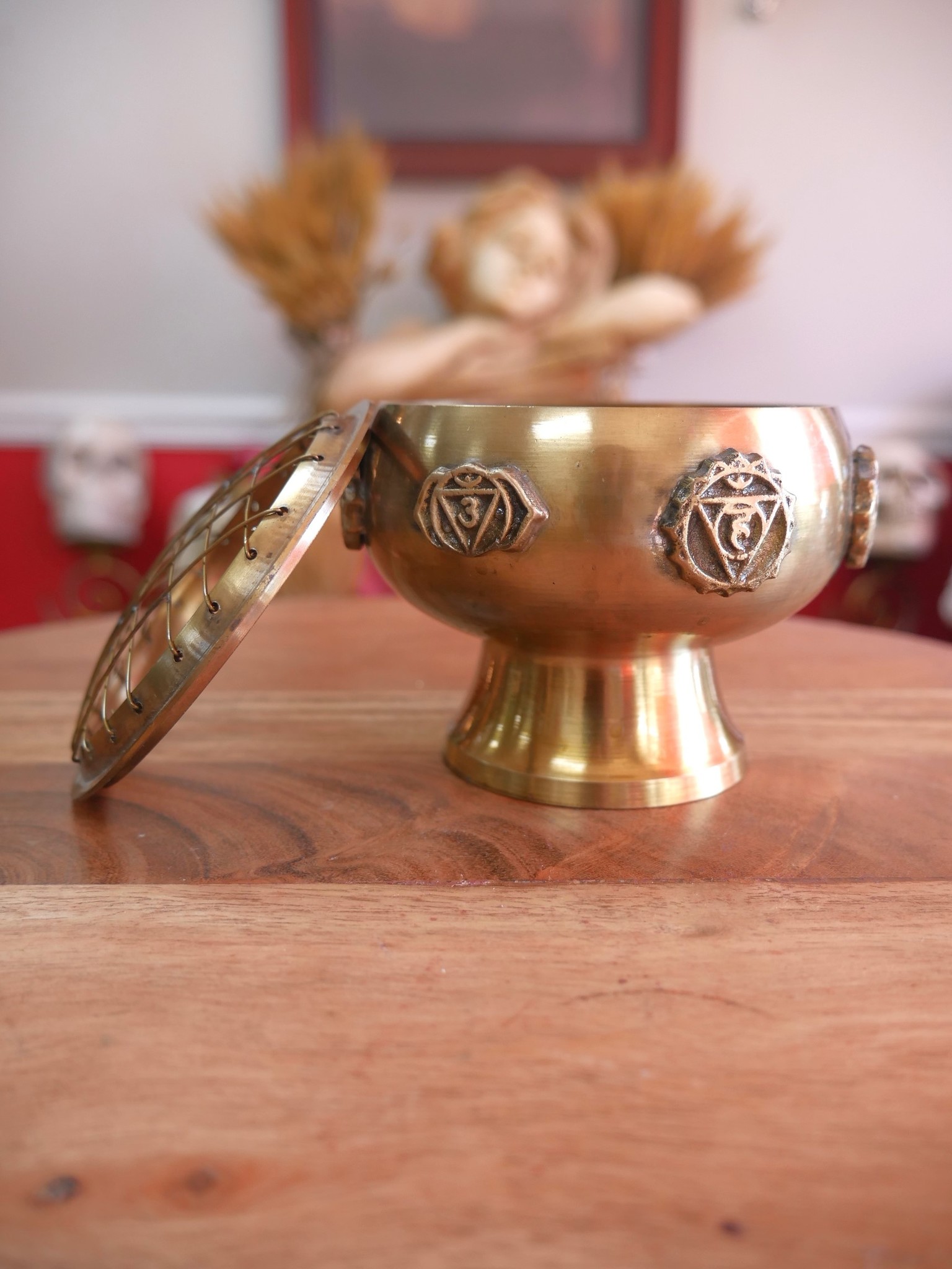 Seven Chakra Solid Brass Screen Charcoal Burner