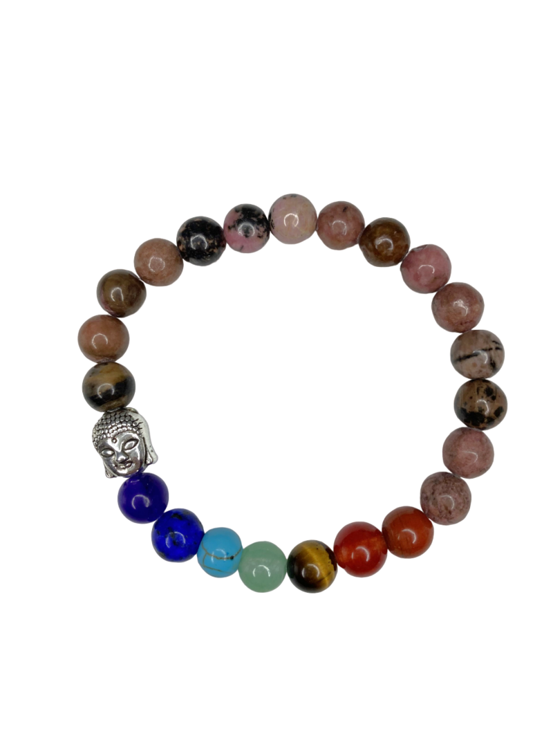 7 Chakra Bracelet w/ Rhodonite & Buddha Charm