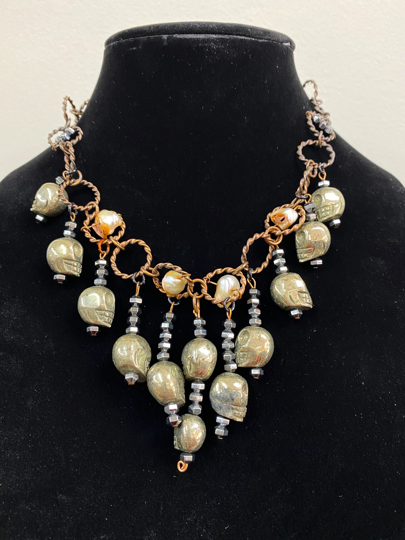 Pyrite Skull Necklace