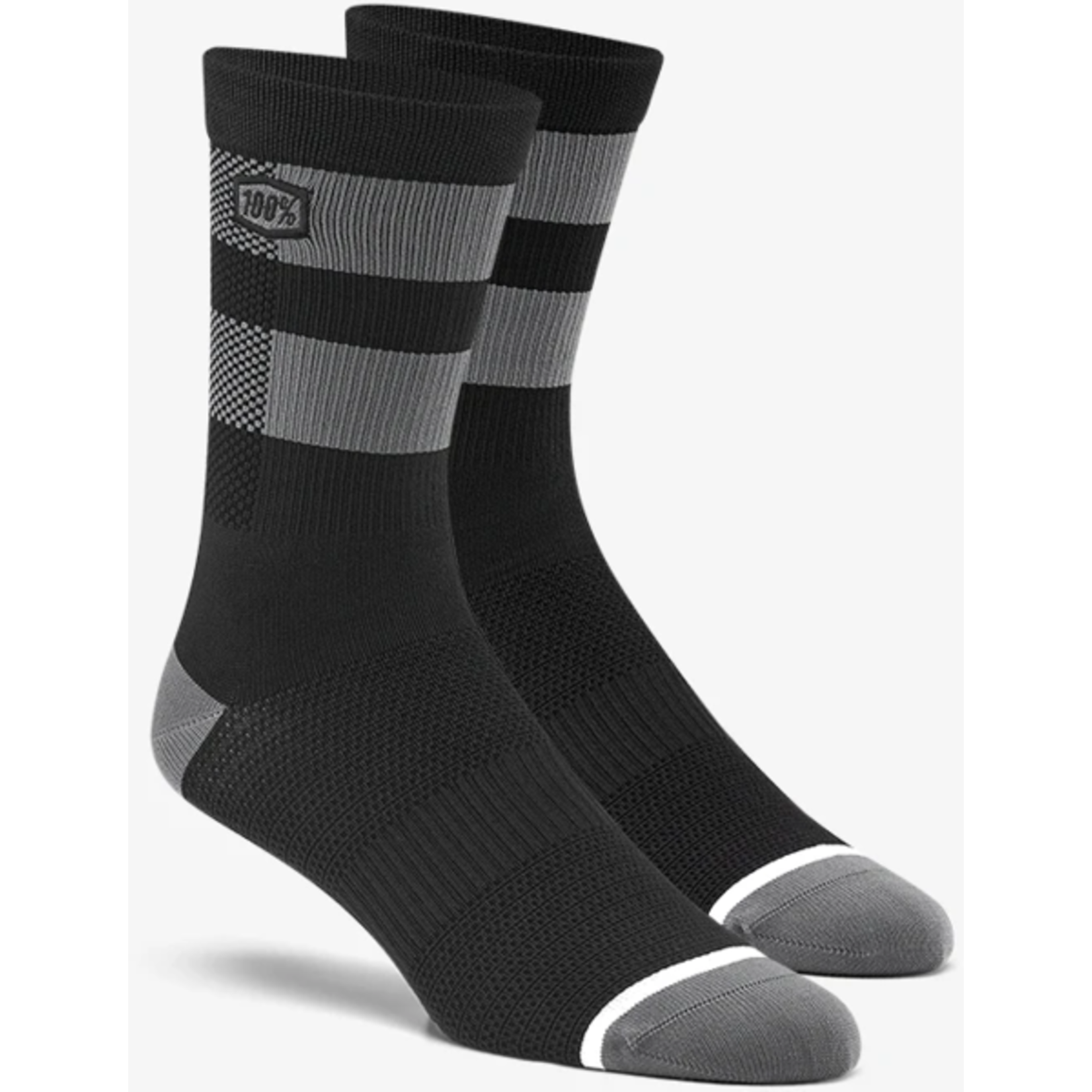 100% Socks FLOW Performance Socks Black/Grey LG/XL