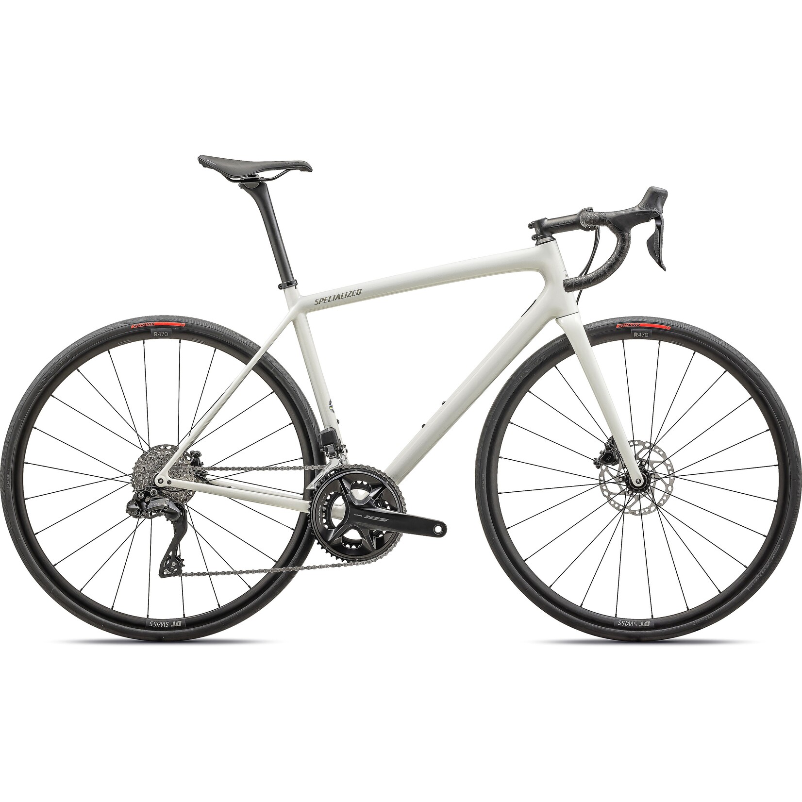Specialized Aethos Comp - Shimano 105 Di2 in GLOSS DUNE WHITE METALLIC SPRUCE