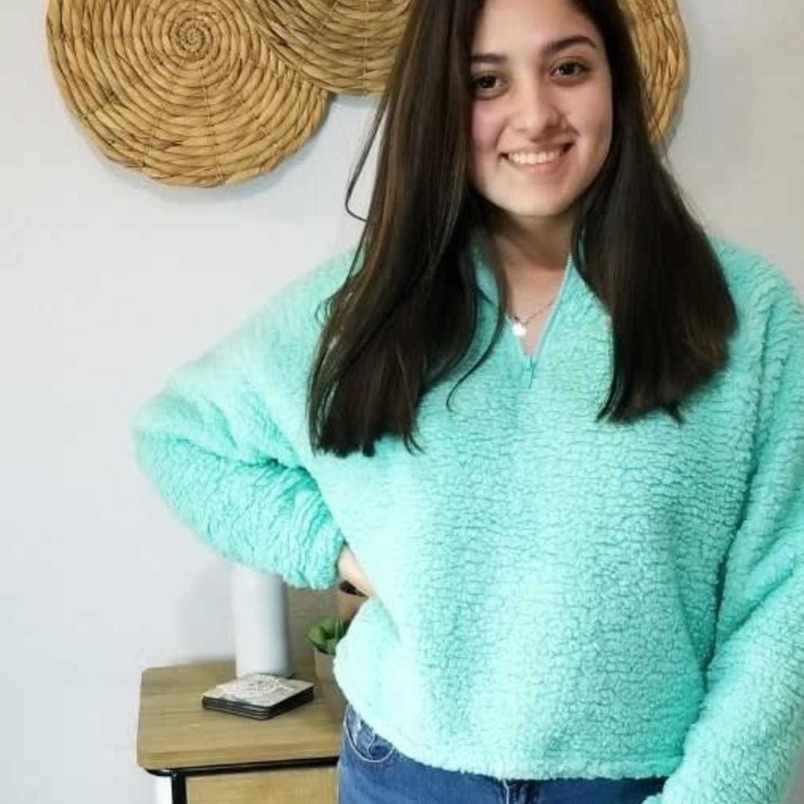 Zenana Sherpa Mint Crop Sweater