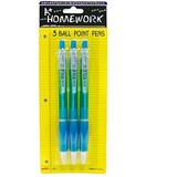  A+ Homework Ballpoint Pens - 3 Count, Blue, Retractable