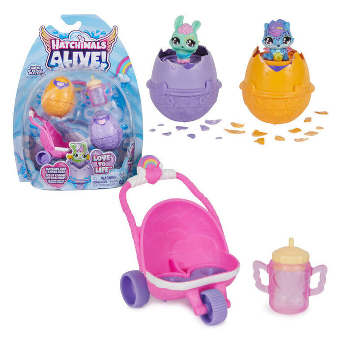Hatchimals Hatchimals Alive Asst (Highchair & Stroller) Hatch N' Stroll Playset with Stroller Toy and 2 Mini Figures in Self-Hatching Eggs