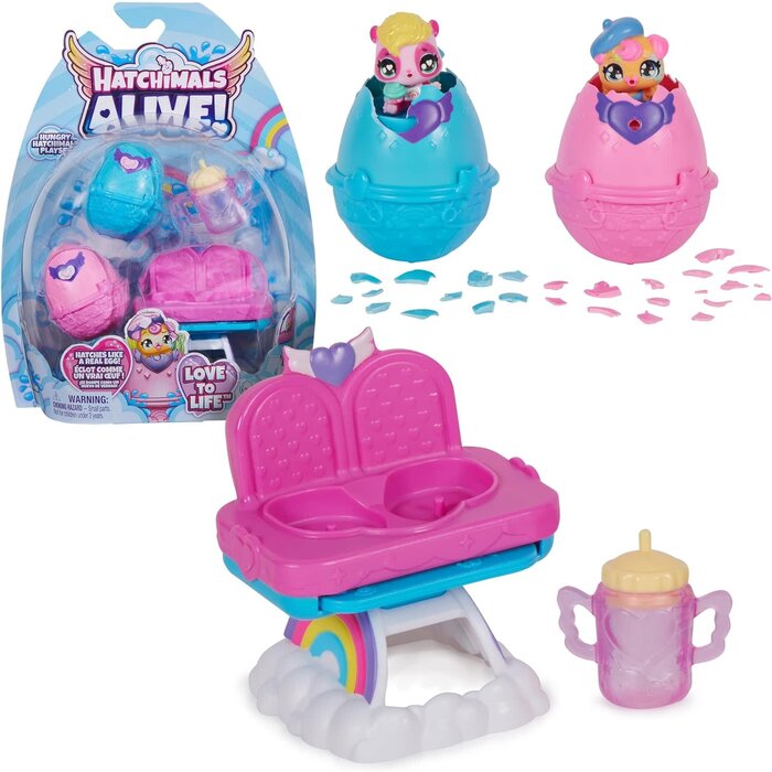 Hatchimals Hatchimals Alive Asst (Highchair & Stroller) Hatch N' Stroll Playset with Stroller Toy and 2 Mini Figures in Self-Hatching Eggs