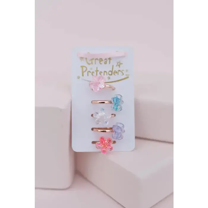 Great Pretenders Boutique Shimmer Flower Rings, 5pcs