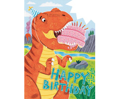 Peaceable Kingdom & Mindware Dino With Cake Foil  Birthday Greeting Card