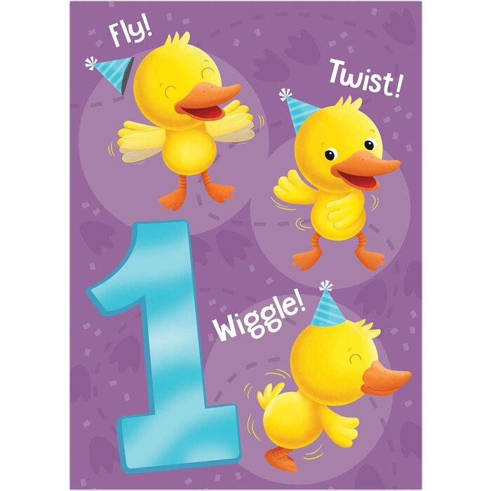 Peaceable Kingdom & Mindware Age 1 Duck Foil Birthday - greeting card