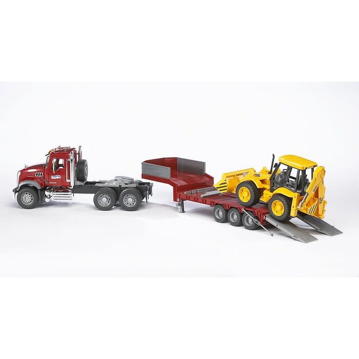 Bruder MACK Granite Truck with Low Loader and JCB Backhoe Loader