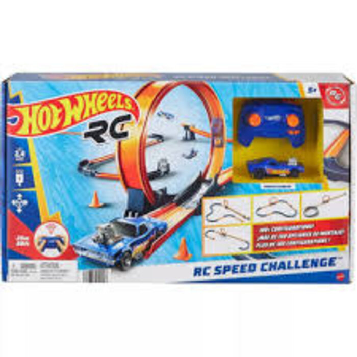 Hot Wheels Hot Wheels RC Speed Challenge Track Set & Battery-Powered Remote-Control 1:64 Scale Toy Car, 30+ Pieces Of Track
