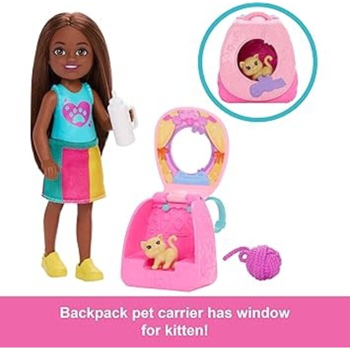 Barbie Barbie Family & Friends Playtime Kitty Backpack Brunette Chelsea Doll (BLK)