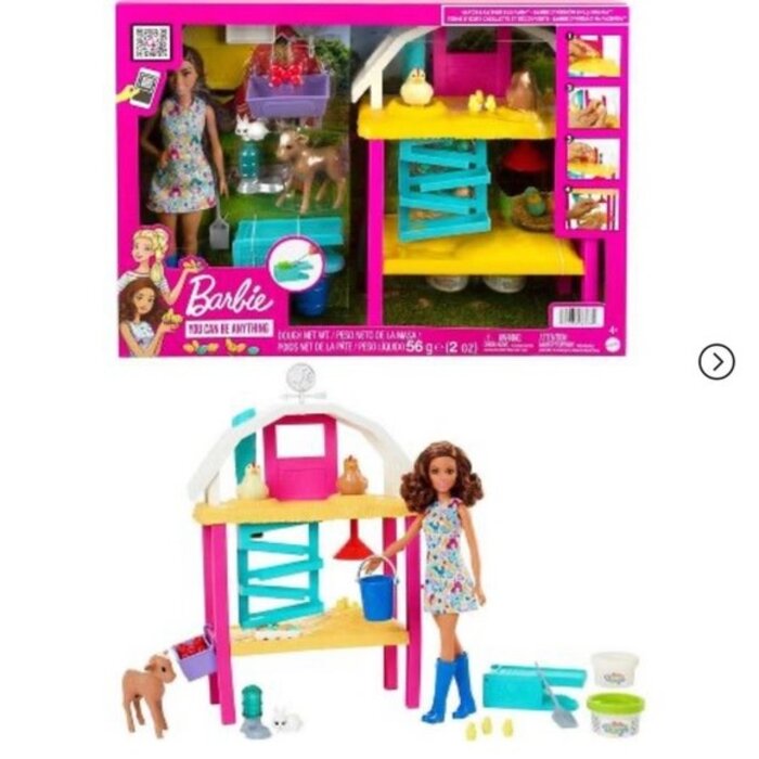 Barbie Barbie Doll Playset, Hatch & Gather Egg Farm with Animals, Coop, Dough, Mold, Kids Toys