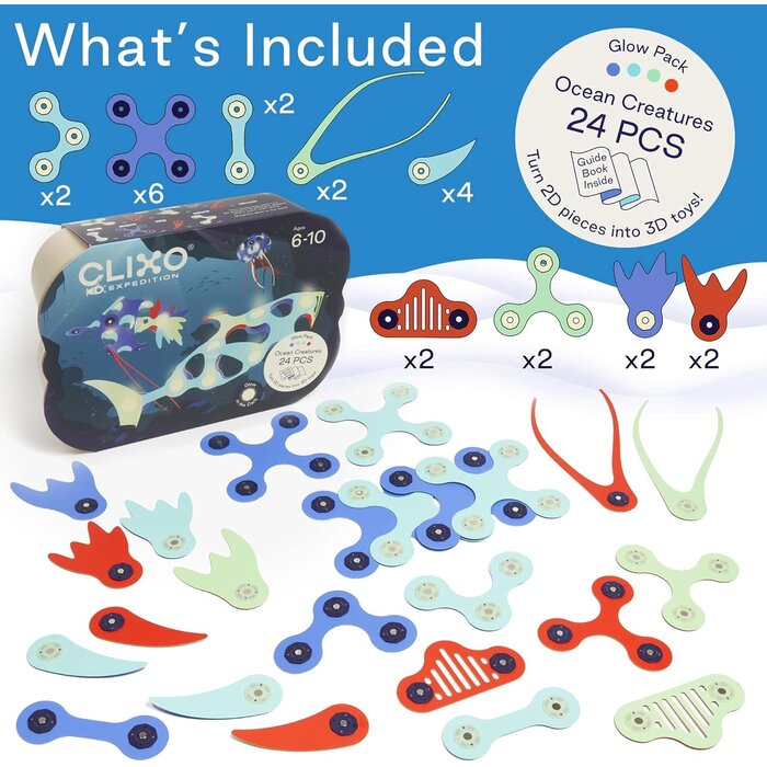 Clixo Deep Ocean Creatures Pack - NEW Glow in the Dark