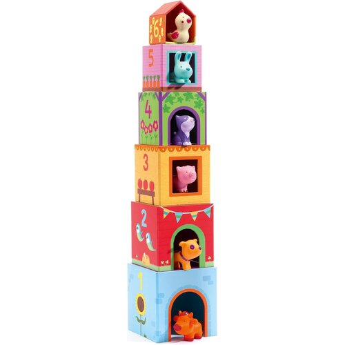 Djeco DJECO - Topanifarm Blocks - Build a Farm, Wooden Blocks & Animal Toys  18+ Months