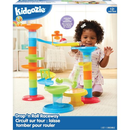 Kidoozie Kidoozie Drop N' Roll Raceway – 30-Piece Marble Run-Style Ball Tower with 3 Colorful Balls – Ages 12 Months+