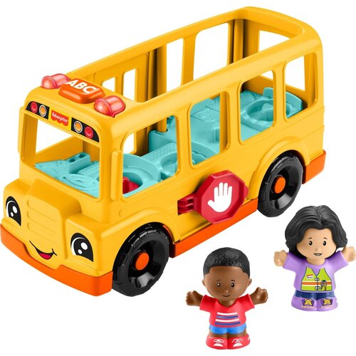 Mattel Fisher-Price Little People Toddler Toy School Bus Musical Push-Along Vehicle with 2 Figures for Pretend Play Ages 1+ Years