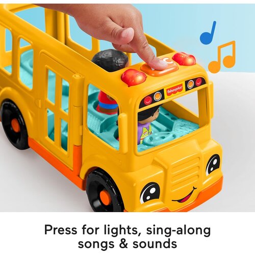 Mattel Fisher-Price Little People Toddler Toy School Bus Musical Push-Along Vehicle with 2 Figures for Pretend Play Ages 1+ Years