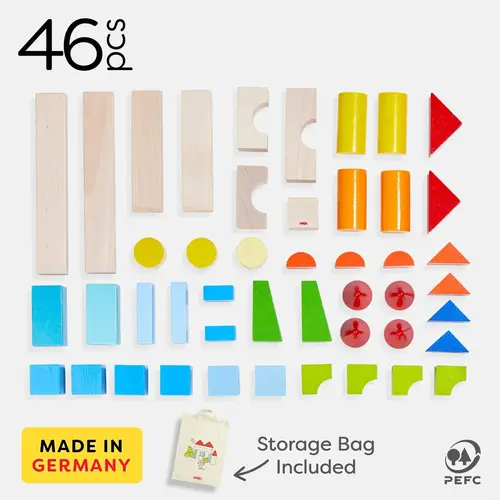 Haba Colored Building Blocks 46 Pc Set ages 1+ storage bag included