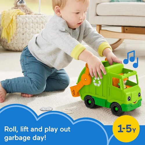 Mattel Fisher-Price Little People Musical Toddler Toy Recycling Truck Garbage Vehicle with Figure for Pretend Play Ages 1+ Years