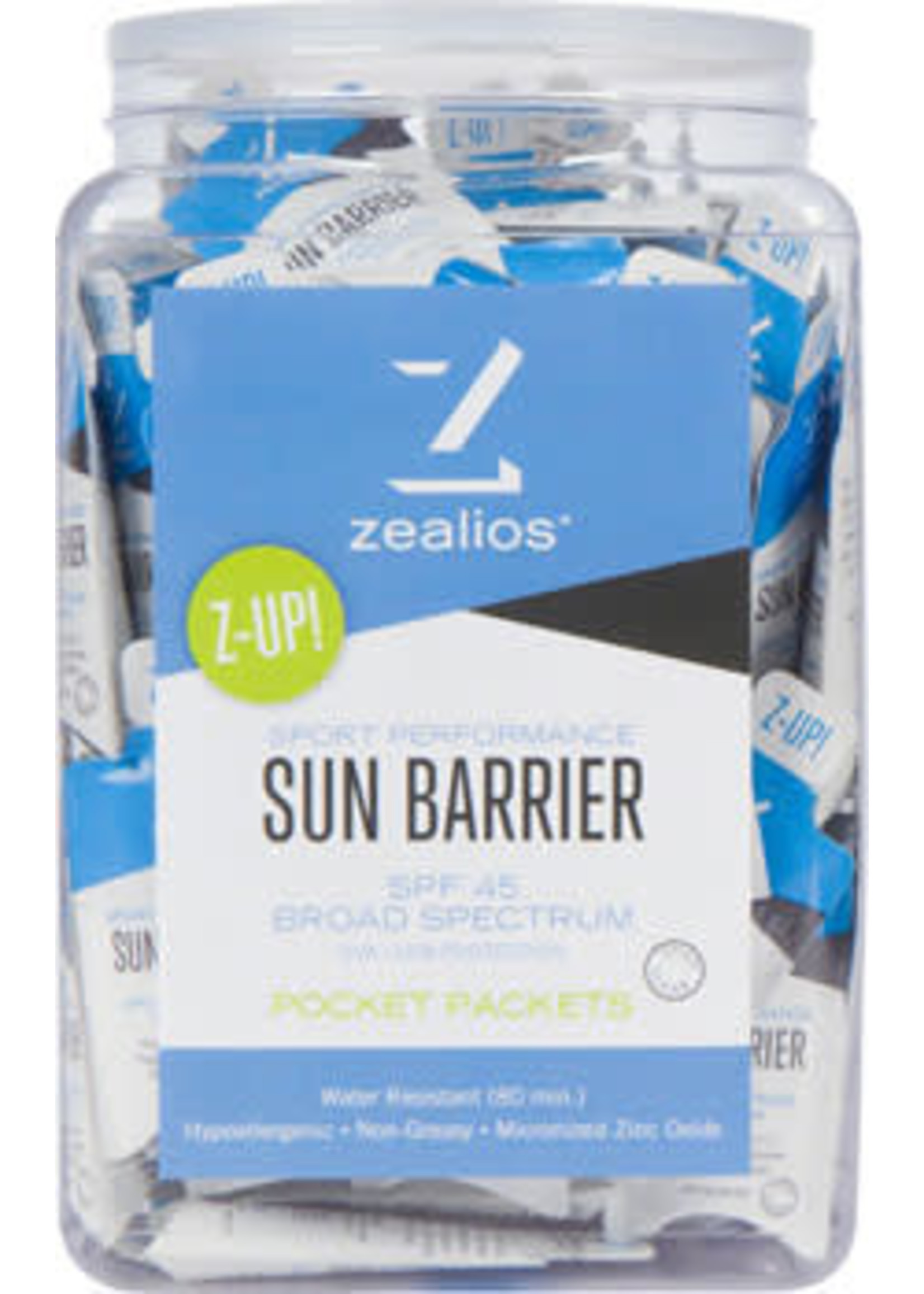 Zealios Sun Barrier SPF 45 Sunscreen: 10ml single use packets