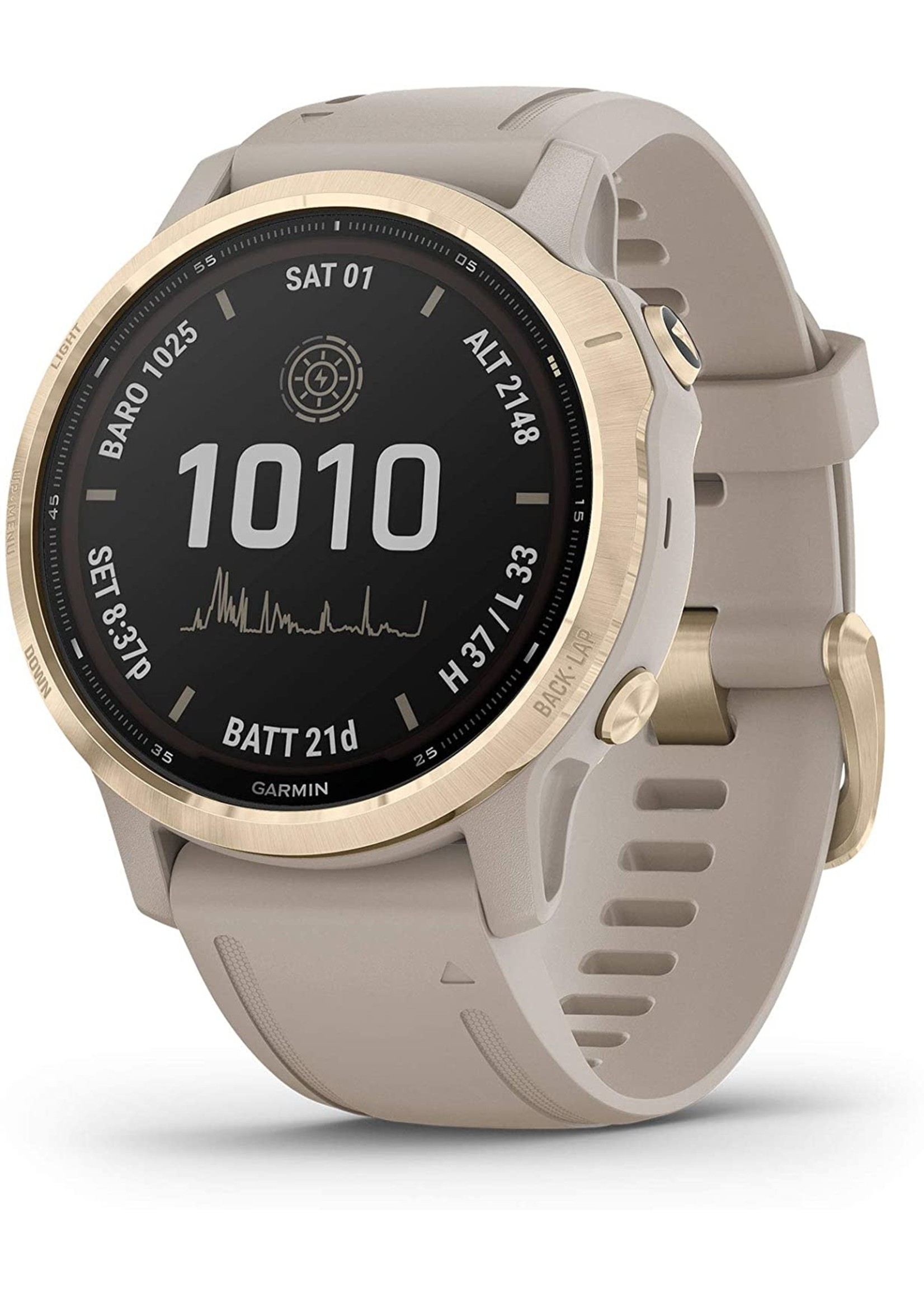 Garmin Fenix 6s Pro Solar- Light Gold with Light Sand Band
