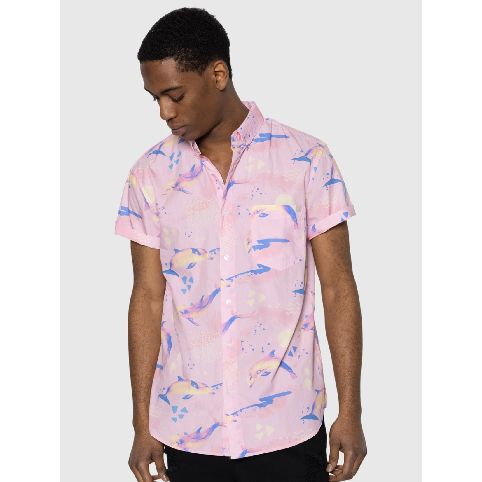 TEAMLTD MENS S/S BUTTON UP (PINK DOLPHIN)