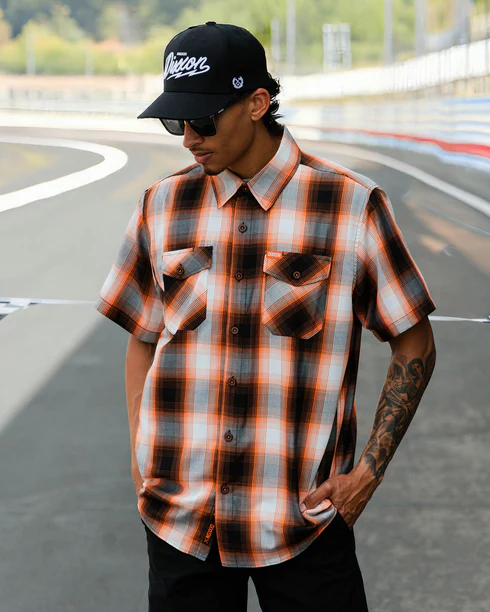 DIXXON MENS FUEL S/S BAMBOO SHIRT - BLACK/GREY/ORANGE/WHITE