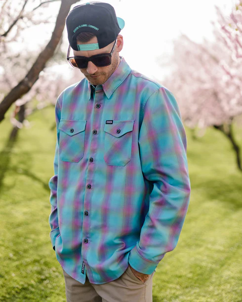 DIXXON MENS THE RISEN FLANNEL - AQUA/PURPLE/LIME