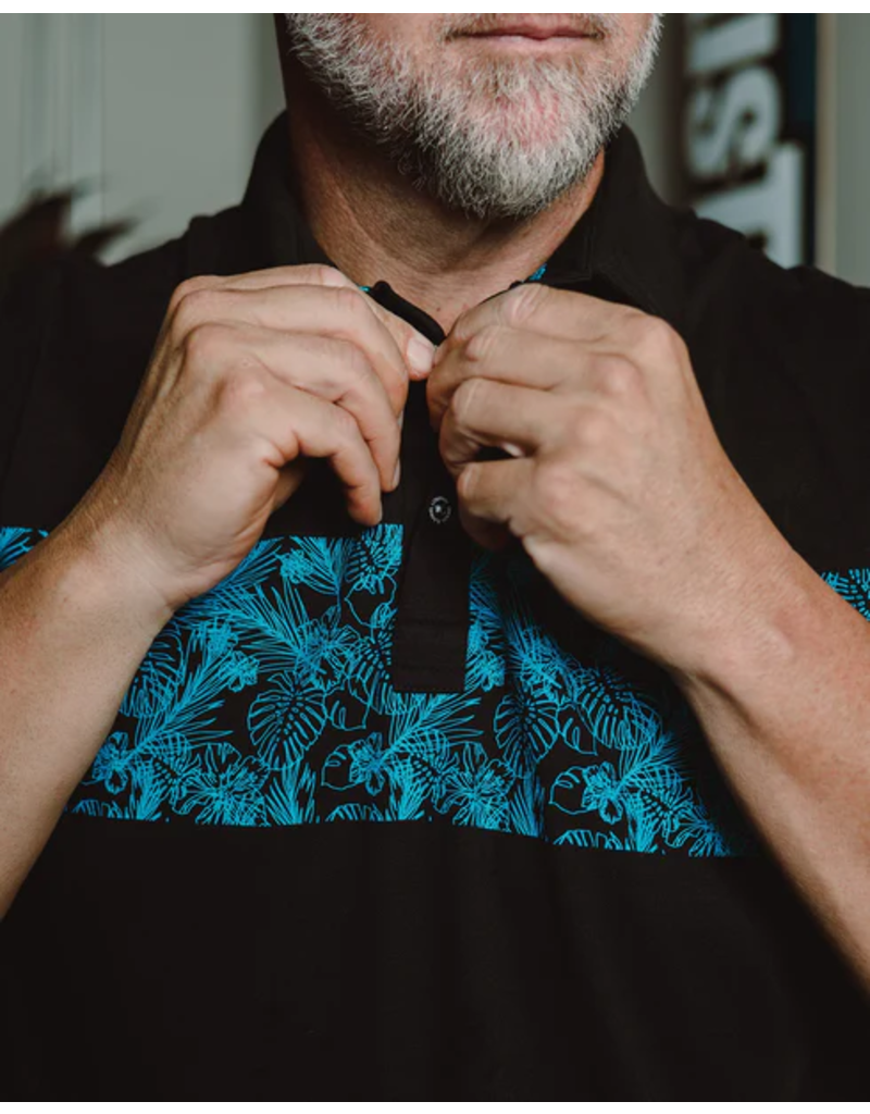 DIXXON MENS BLUE FLORAL BLACK PREMIUM POLO (ASSORTED)