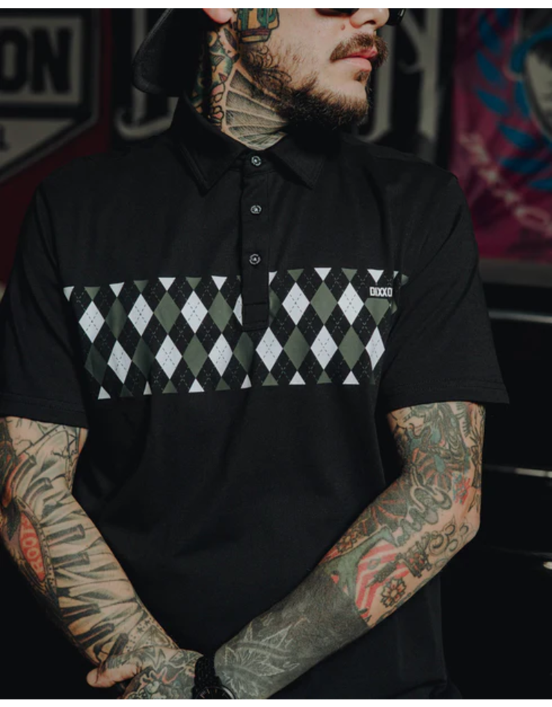 DIXXON MENS GREEN WHITE ARGYLE PREMIUM POLO (ASSORTED)