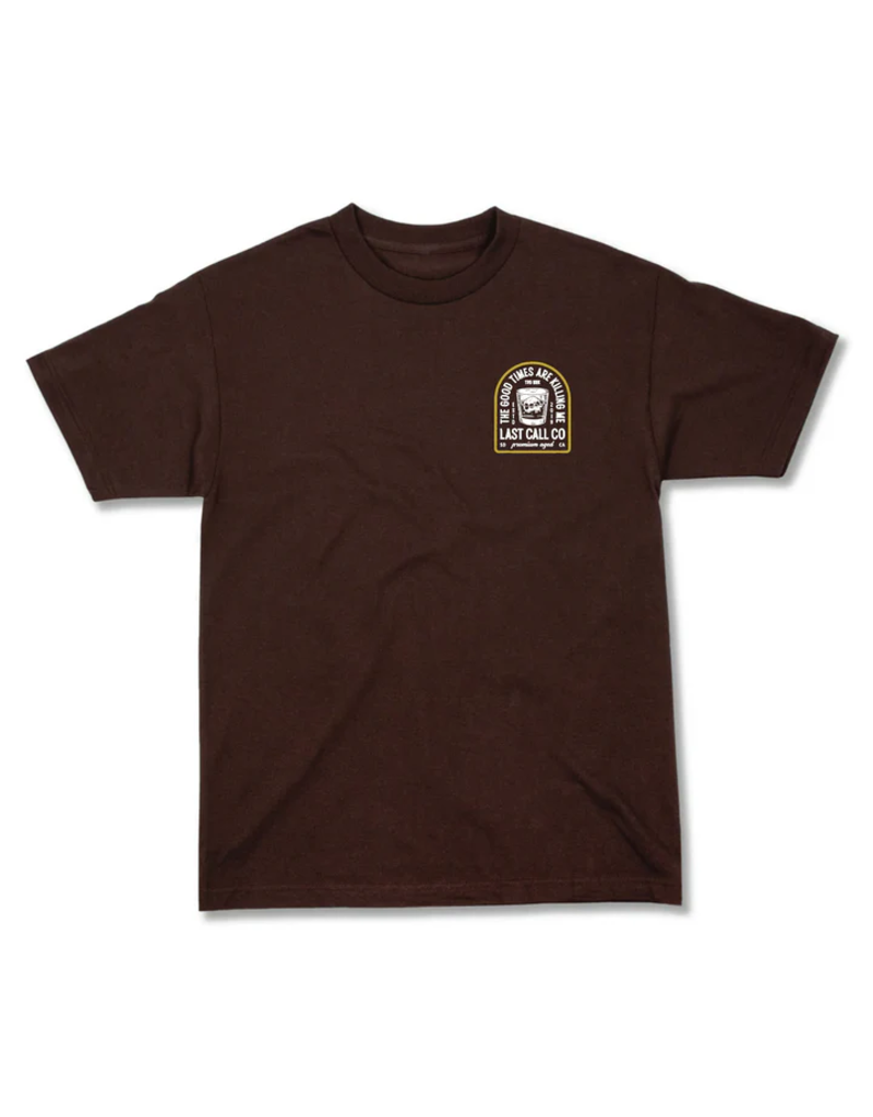 LAST CALL CO. GOOD TIMES BADGE T-SHIRT (CHOCOLATE BROWN)