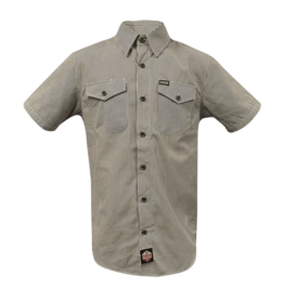 DIXXON MENS WORKFORCE S/S SHIRT - BROWN/WHITE STRIPED